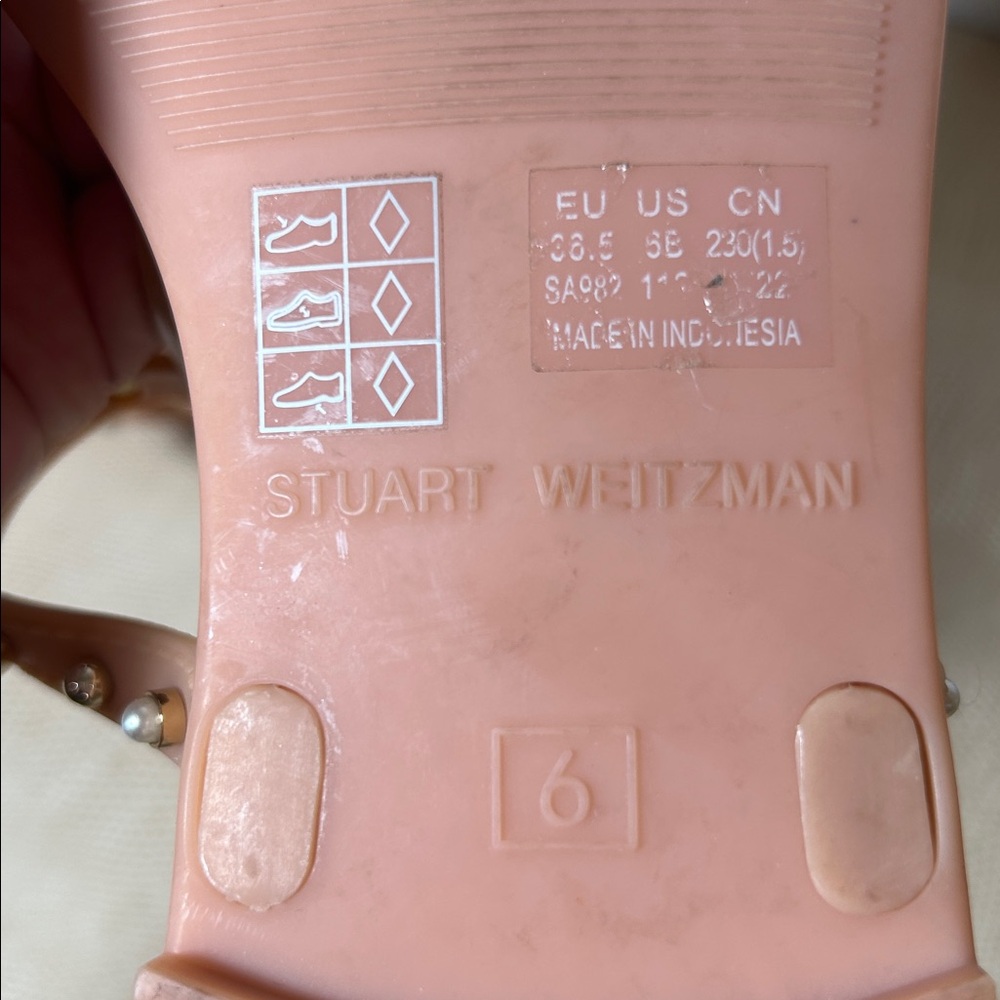 Stuart Weitzman MELLIE PEARLSTUD JELLY SLIDE SANDAL in Nude Studded Size 6 - Picture 10 of 14